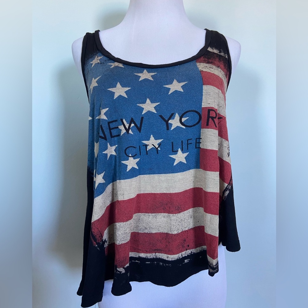 Black Crop Top with American Flag “New York City Life”